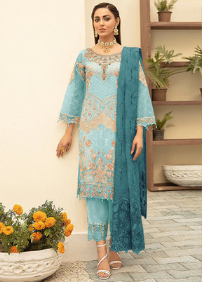 3 Pc Blue Georgette Thread Suit Set With Dupatta VDKSH1410235 - Indian Silk House Agencies
