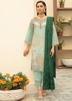 3 Pc Green Georgette Thread Suit Set With Dupatta VDKSH1410236 - Indian Silk House Agencies