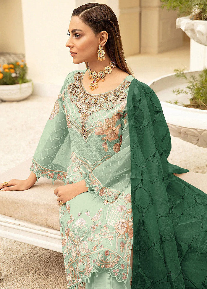 3 Pc Green Georgette Thread Suit Set With Dupatta VDKSH1410236 - Indian Silk House Agencies
