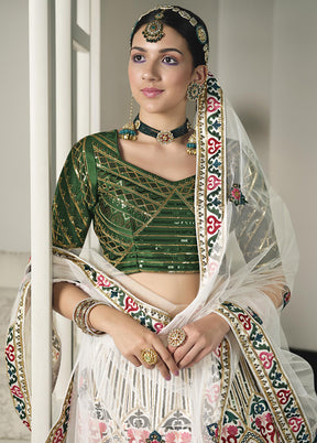 White Semi Stitched Silk Sequence Embroidered Lehenga Choli - Indian Silk House Agencies