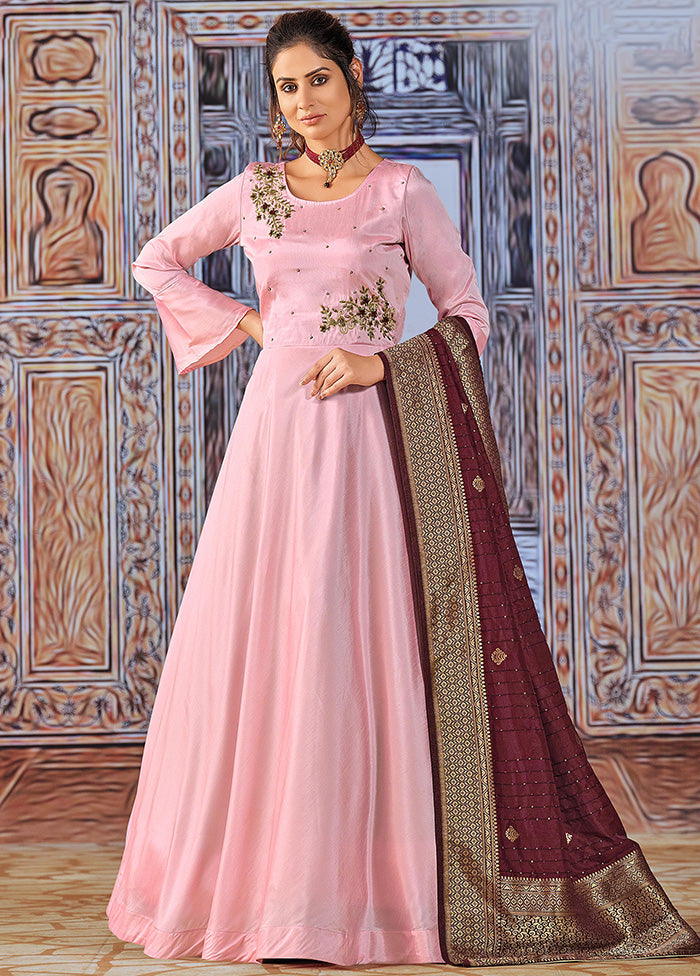 3 Pc Pink Pure Silk Suit Set With Dupatta VDKSH211273 - Indian Silk House Agencies