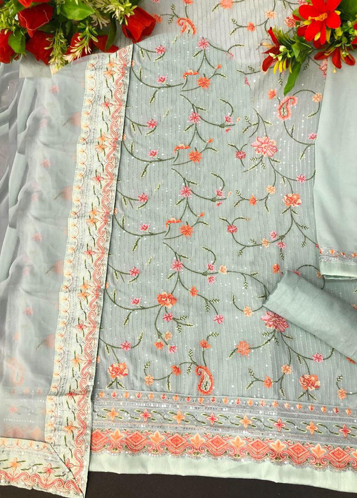 3 Pc Green Semi Stitched Georgette Suit Set With Dupatta VDKSH211283 - Indian Silk House Agencies