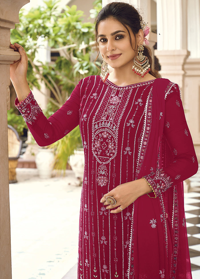 3 Pc Pink Semi Stitched Georgette Suit Set With Dupatta VDKSH211297 - Indian Silk House Agencies