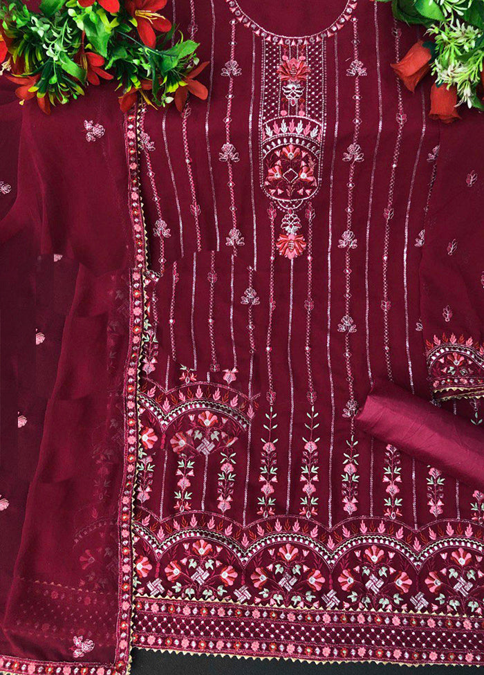 3 Pc Pink Semi Stitched Georgette Suit Set With Dupatta VDKSH211297 - Indian Silk House Agencies