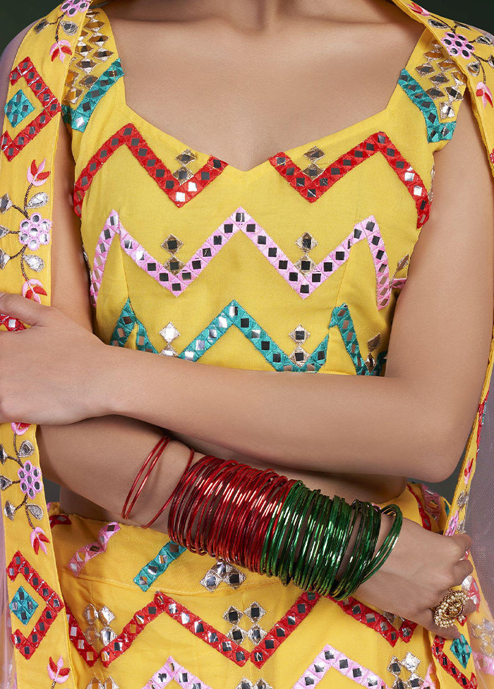 Yellow Semi Stitched Embroidered Lehenga Choli Set With Dupatta - Indian Silk House Agencies