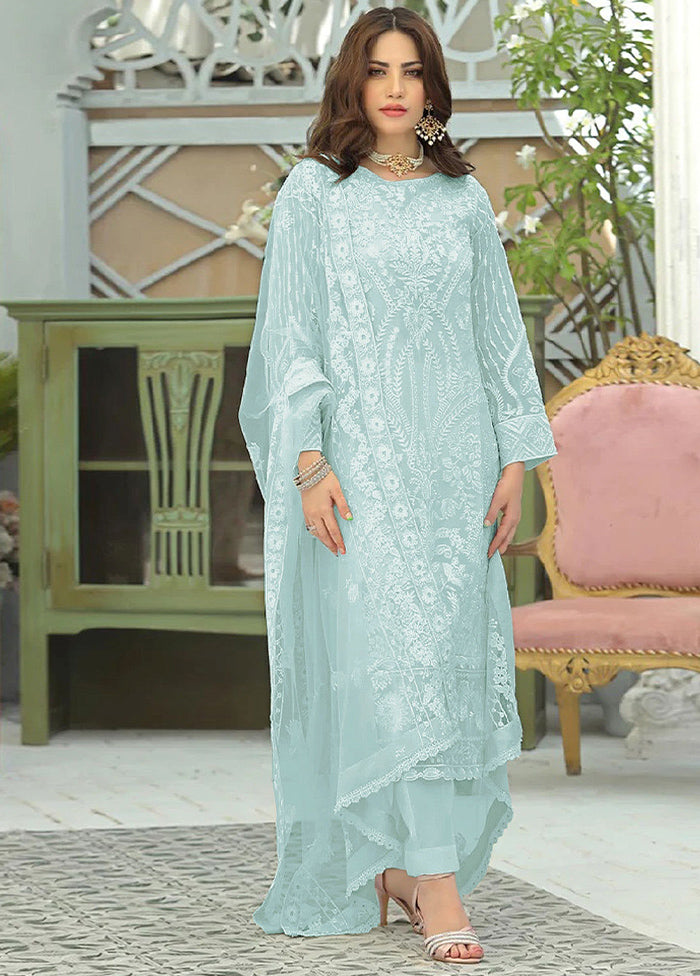3 Pc Sky Blue Georgette Suit Set With Dupatta VDKSH912262 - Indian Silk House Agencies