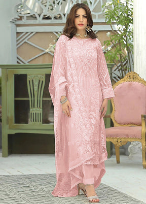 3 Pc Pink Semi Stitched Georgette Suit Set With Dupatta VDKSH912263 - Indian Silk House Agencies