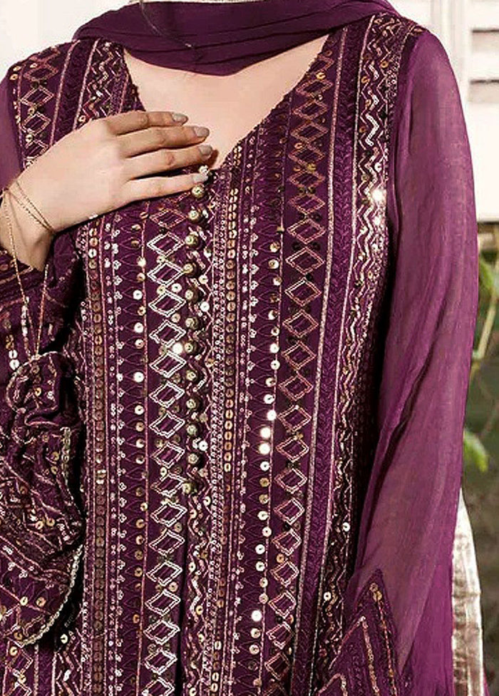 3 Pc Wine Semi Stitched Georgette Suit Set With Dupatta VDKSH912269 - Indian Silk House Agencies