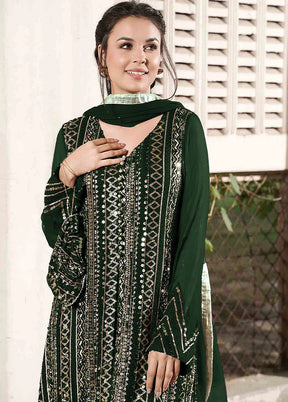 3 Pc Green Semi Stitched Georgette Suit Set With Dupatta VDKSH912271 - Indian Silk House Agencies