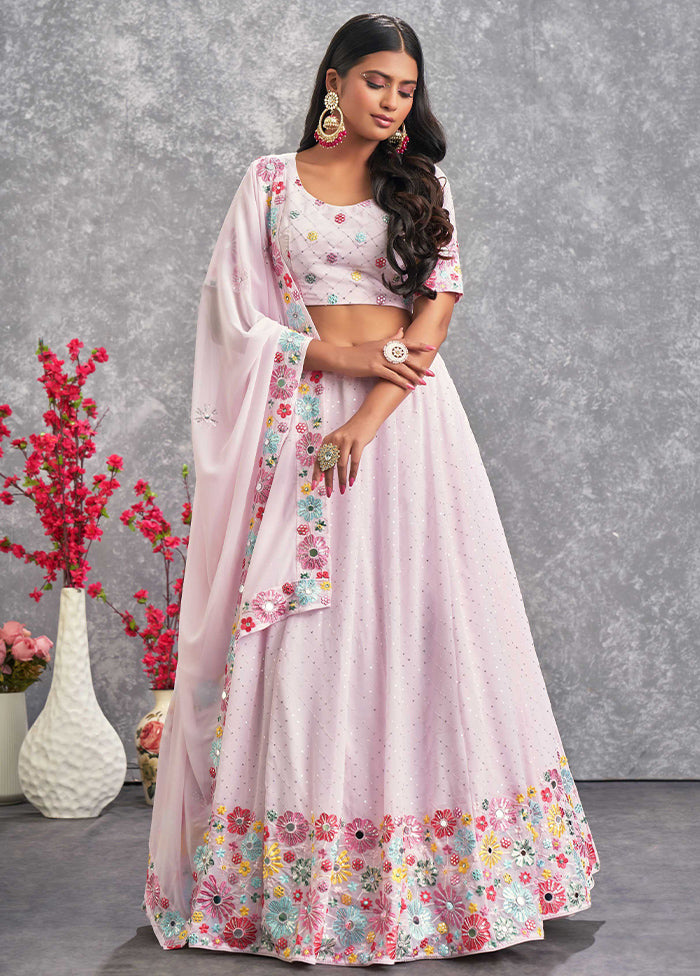 Pink Semi Stitched Blended Georgette Lehenga Choli Set With Dupatta - Indian Silk House Agencies