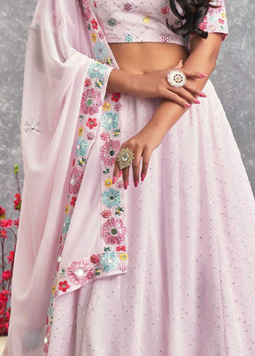 Pink Semi Stitched Blended Georgette Lehenga Choli Set With Dupatta - Indian Silk House Agencies