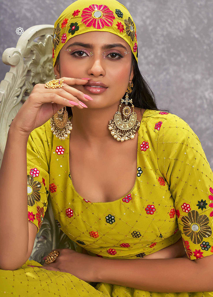 Yellow Semi Stitched Blended Georgette Lehenga Choli Set With Dupatta - Indian Silk House Agencies