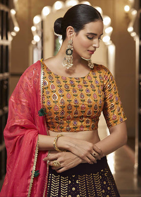 Purple Semi Stitched Blended Georgette Lehenga Choli Set With Dupatta - Indian Silk House Agencies