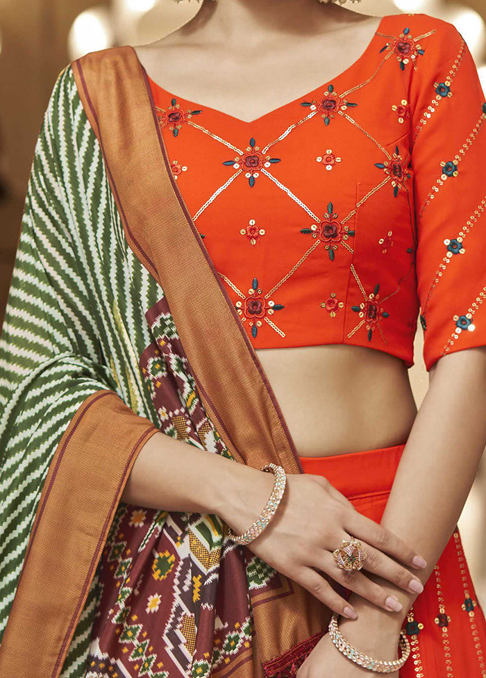 Orange Semi Stitched Blended Georgette Lehenga Choli Set With Dupatta - Indian Silk House Agencies