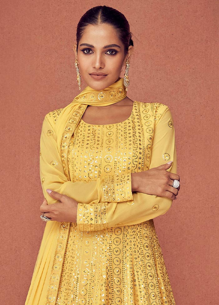 3 Pc Yellow Georgette Anarkali Suit With Dupatta VDKSH0602233 - Indian Silk House Agencies