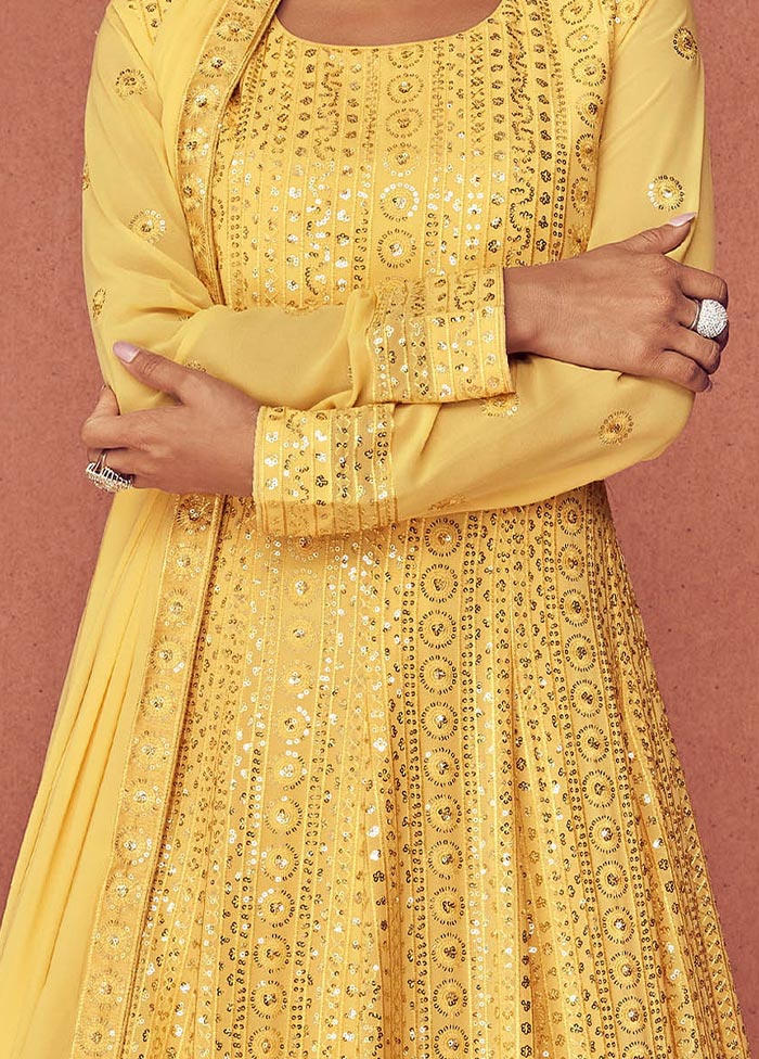 3 Pc Yellow Georgette Anarkali Suit With Dupatta VDKSH0602233 - Indian Silk House Agencies