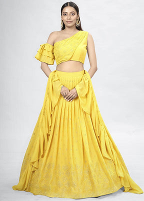 Yellow Semi Stitched Georgette Lehenga Choli Set With Dupatta - Indian Silk House Agencies