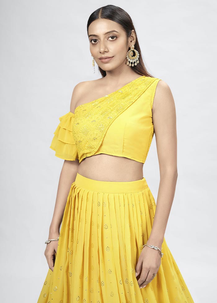 Yellow Semi Stitched Georgette Lehenga Choli Set With Dupatta - Indian Silk House Agencies