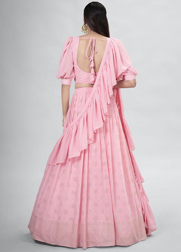 Pink Semi Stitched Georgette Lehenga Choli Set With Dupatta - Indian Silk House Agencies
