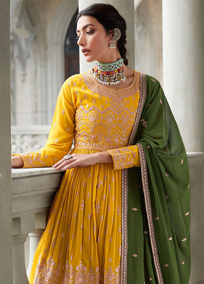 3 Pc Yellow Semi Stitched Georgette Suit Set VDKSH11502235 - Indian Silk House Agencies