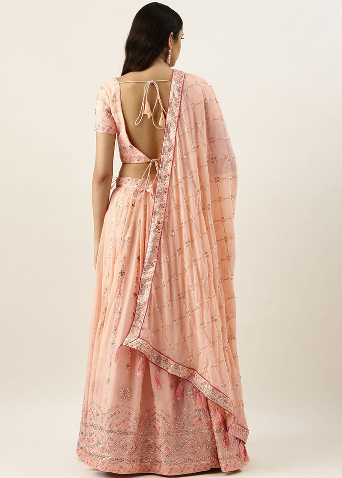 Peach Georgette Embroidered Semi Stitched Lehenga With Dupatta - Indian Silk House Agencies