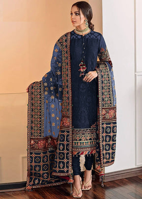 3 Pc Blue Semi Stitched Georgette Suit Set VDKSH11502253 - Indian Silk House Agencies