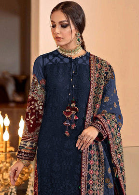 3 Pc Blue Semi Stitched Georgette Suit Set VDKSH11502253 - Indian Silk House Agencies