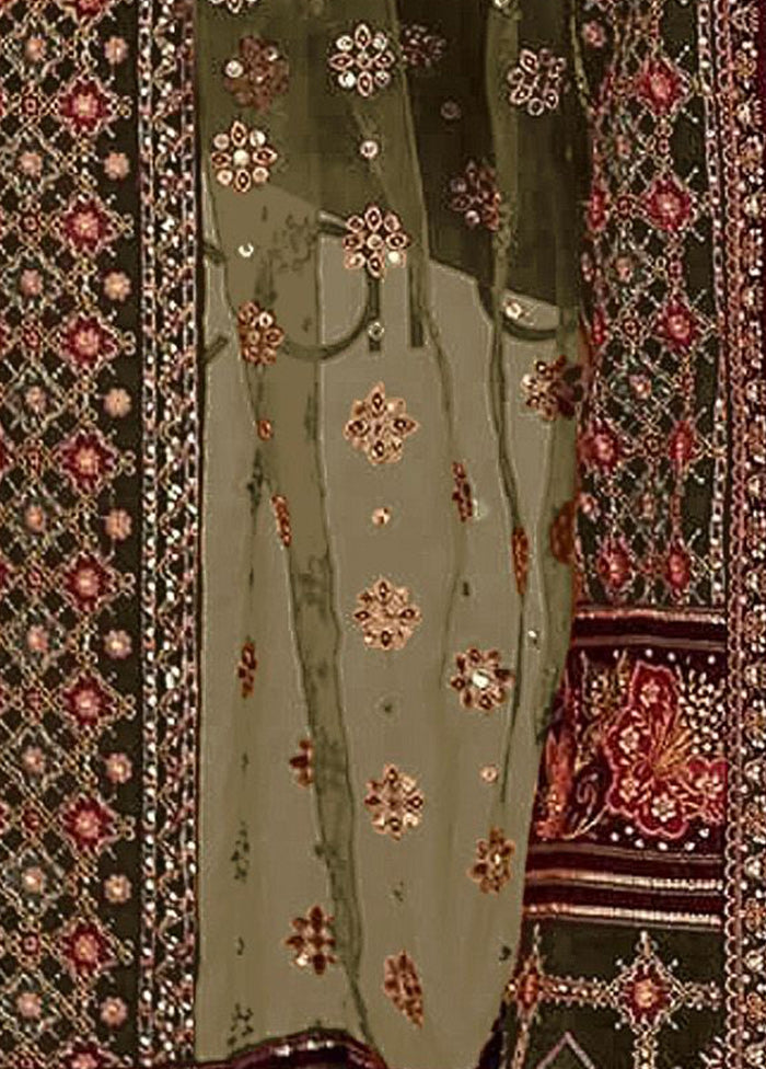 3 Pc Green Semi Stitched Georgette Suit Set VDKSH11502254 - Indian Silk House Agencies