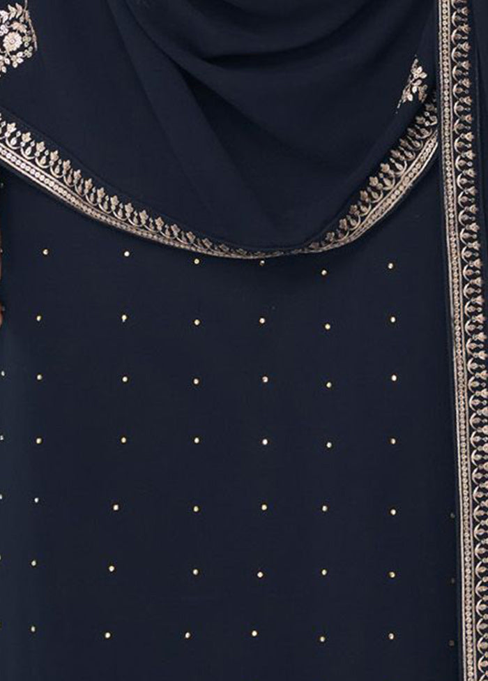 3 Pc Blue Semi Stitched Georgette Suit Set VDKSH11502255 - Indian Silk House Agencies