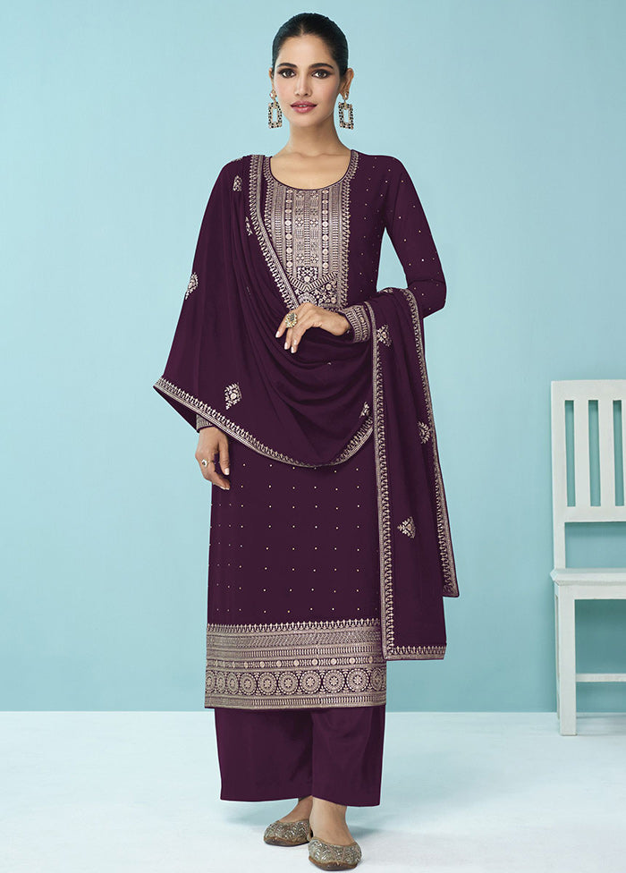 3 Pc Purple Semi Stitched Georgette Suit Set VDKSH11502258 - Indian Silk House Agencies