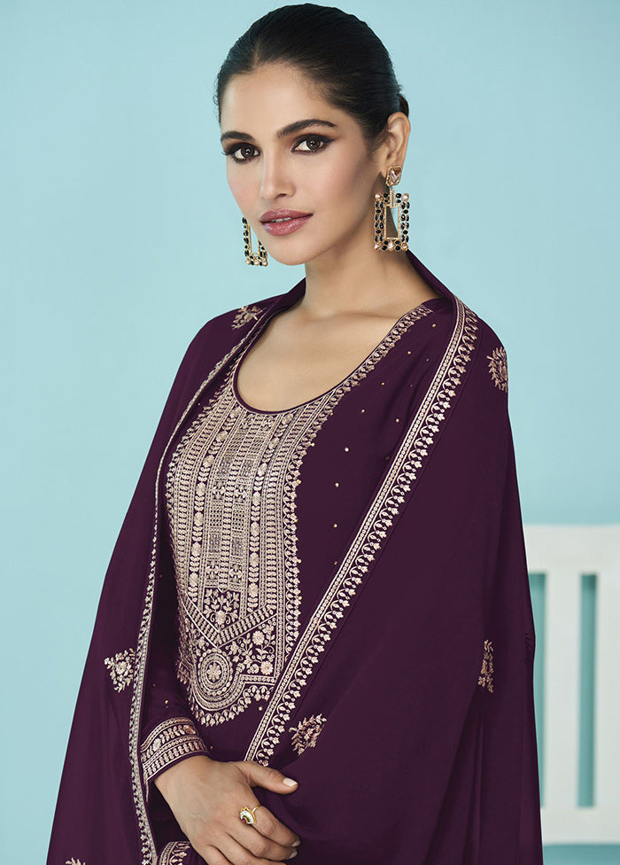 3 Pc Purple Semi Stitched Georgette Suit Set VDKSH11502258 - Indian Silk House Agencies