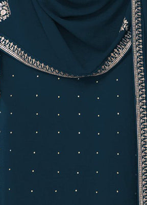 3 Pc Teal Blue Semi Stitched Georgette Suit Set VDKSH11502259 - Indian Silk House Agencies