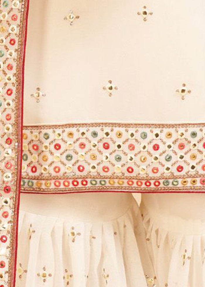 3 Pc Cream Semi Stitched Georgette Suit Set VDKSH11502260 - Indian Silk House Agencies