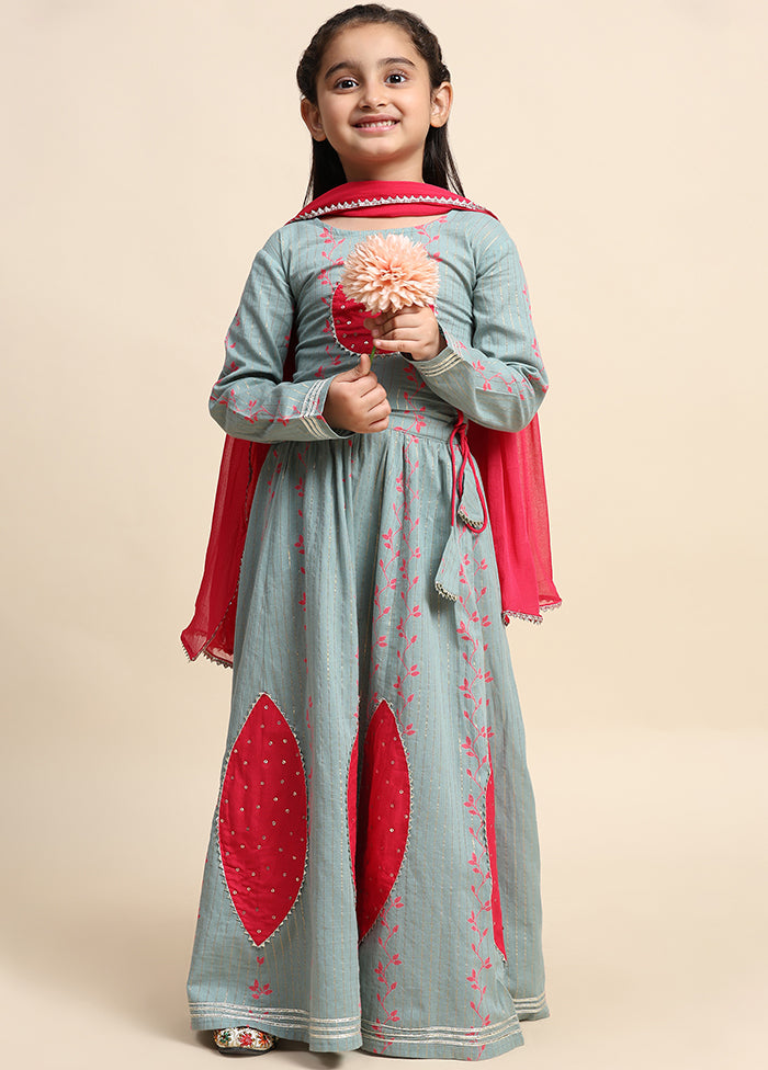 Grey Cotton Full Sleeves Round Neckshape Lehenga