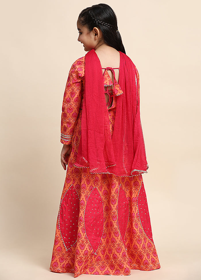 Orange Cotton Full Sleeves Round Neckshape Lehenga