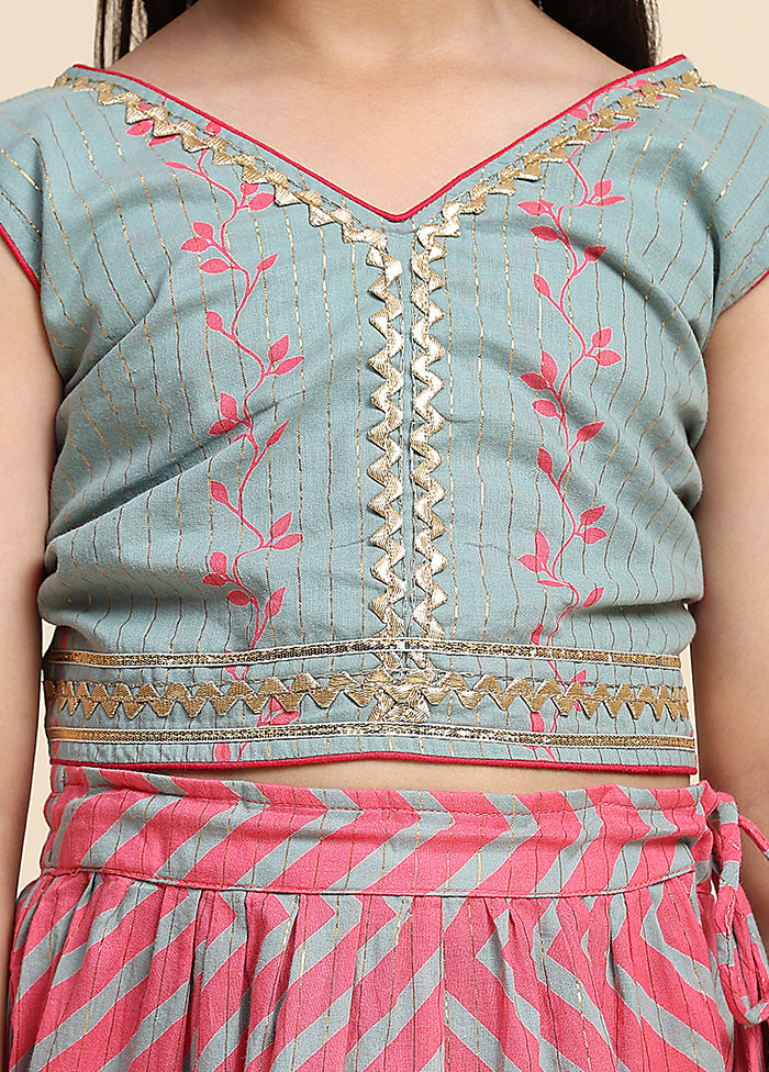 Pink Cotton Sleeveless V Neckshape Lehenga