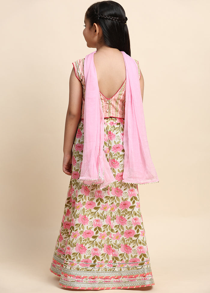 Pink Cotton Sleeveless V Neckshape Lehenga