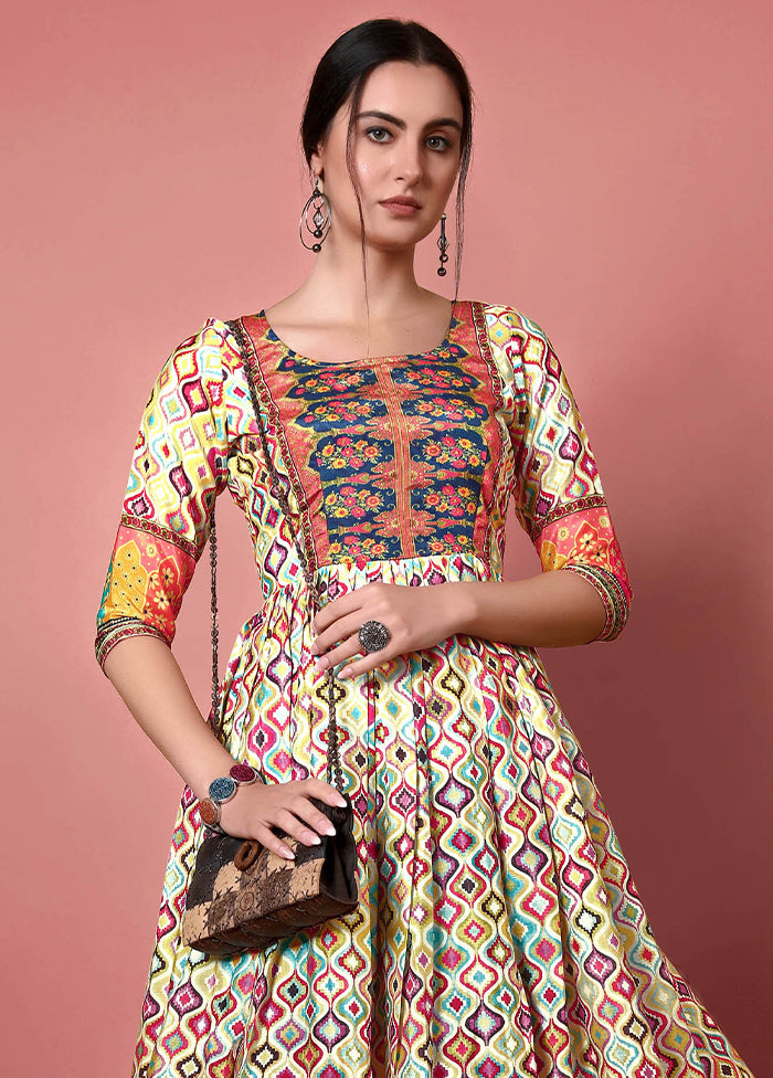 Multicolor Readymade Chinon Kurti VDKSH22702244 - Indian Silk House Agencies