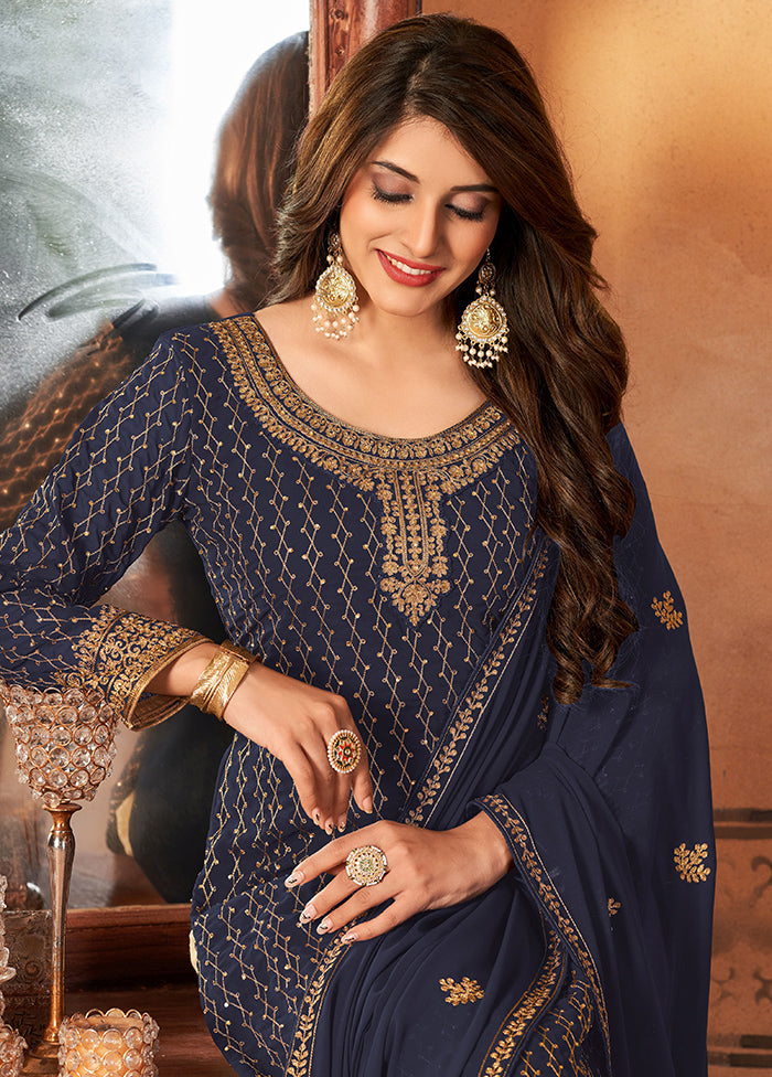 3 Pc Semi Stitched Georgette Suit Set With Dupatta VDKSH12702237 - Indian Silk House Agencies