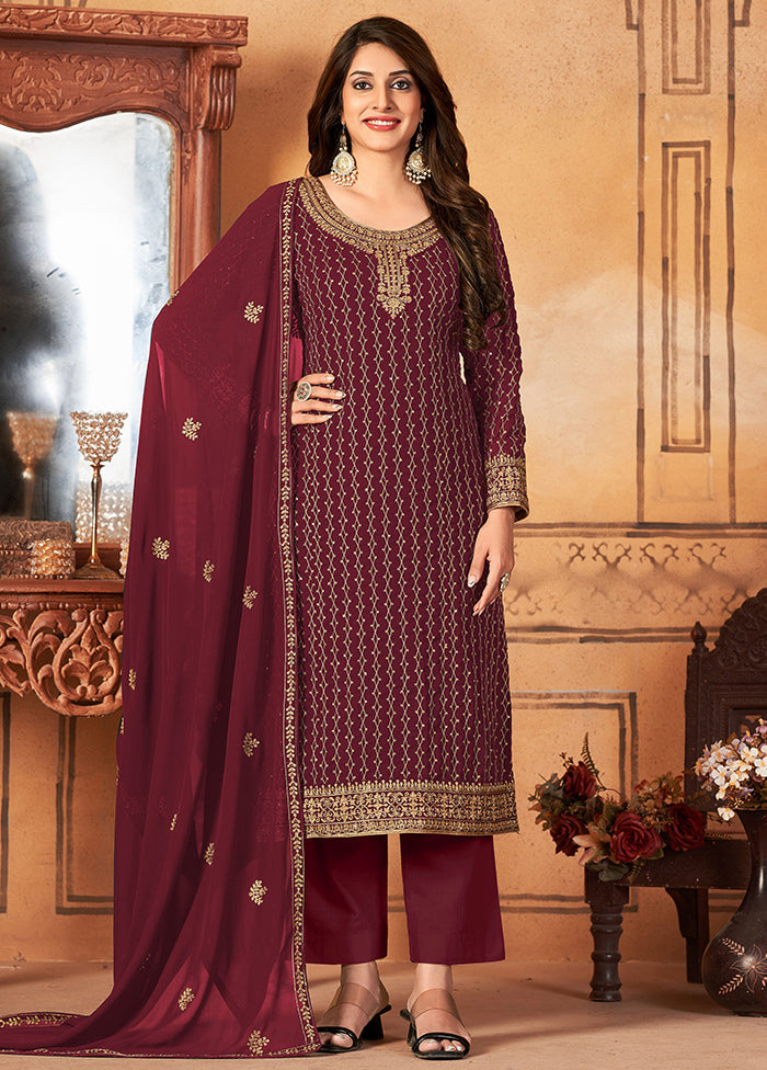 3 Pc Semi Stitched Georgette Suit Set With Dupatta VDKSH12702238 - Indian Silk House Agencies