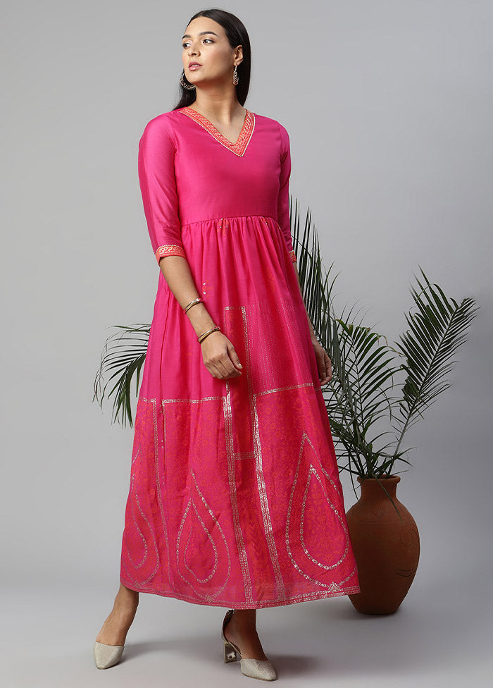 Pink Readymade Silk Woven Kurti VDKSH1403240 - Indian Silk House Agencies