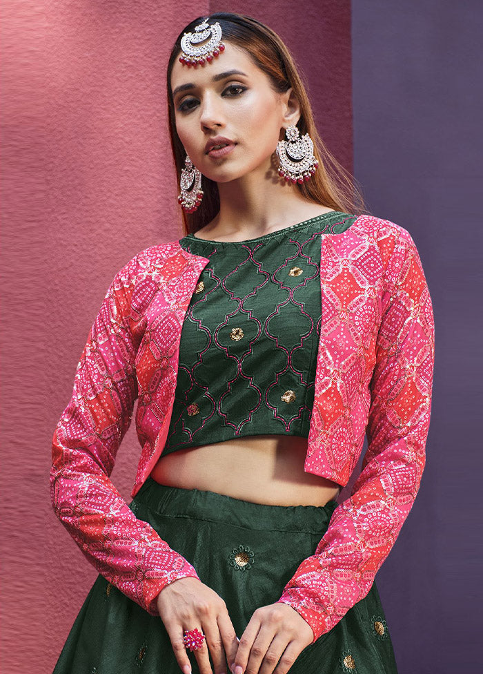 Green Semi Stitched Embroidered Lehenga Choli Set With Dupatta - Indian Silk House Agencies