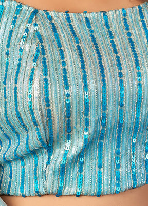 Sky Blue Semi Stitched Net Lehenga Choli Set With Dupatta - Indian Silk House Agencies