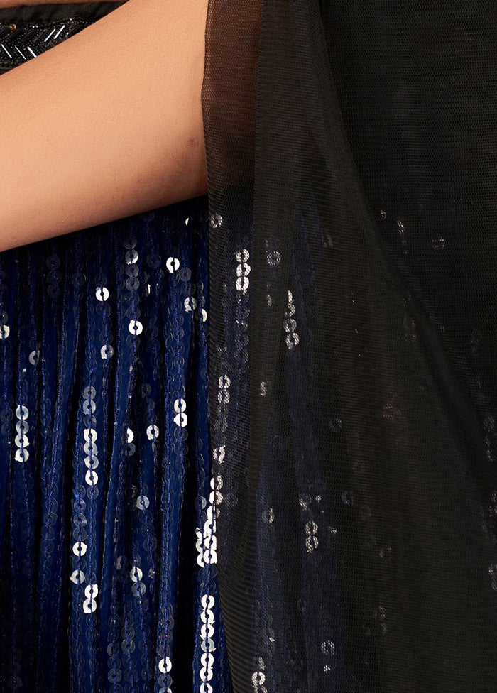 Blue Semi Stitched Net Lehenga Choli Set With Dupatta - Indian Silk House Agencies