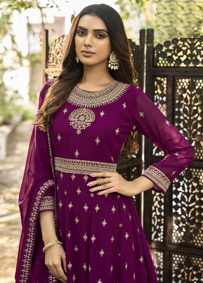 3 Pc Purple Semi Stitched Georgette Suit Set With Dupatta VDKSH11503234 - Indian Silk House Agencies