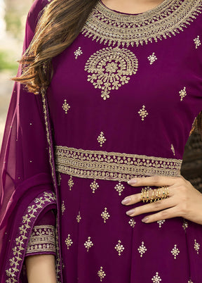 3 Pc Purple Semi Stitched Georgette Suit Set With Dupatta VDKSH11503234 - Indian Silk House Agencies