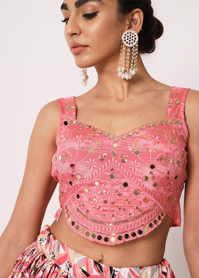 Pink Semi Stitched Silk Embroidered Lehenga Choli Set With Dupatta - Indian Silk House Agencies