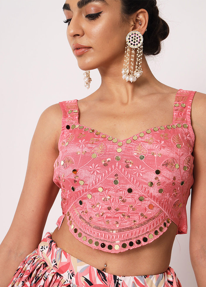 Pink Semi Stitched Silk Embroidered Lehenga Choli Set With Dupatta - Indian Silk House Agencies