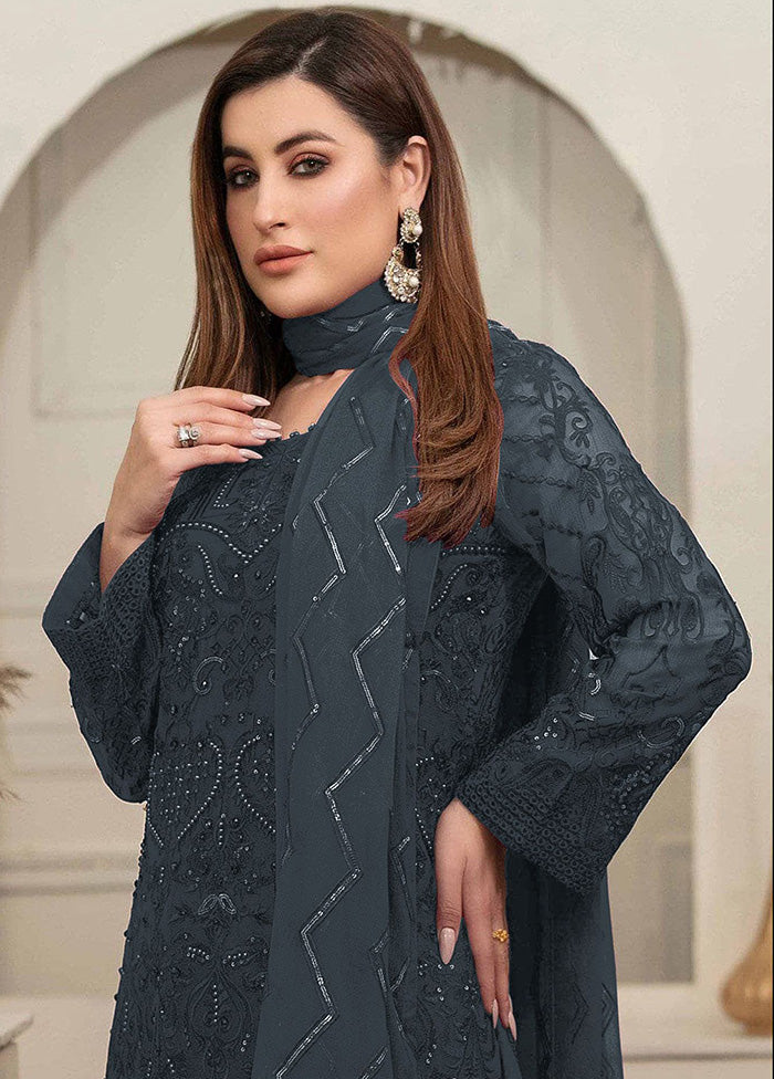 3 Pc Grey Georgette Suit Set With Dupatta VDKSH2103246 - Indian Silk House Agencies