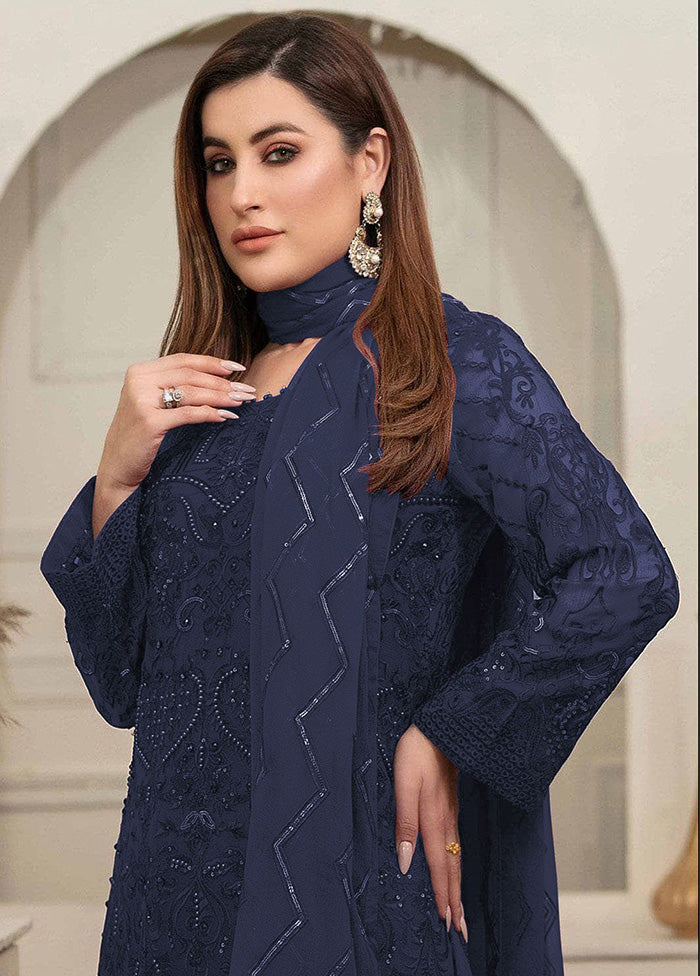 3 Pc Blue Georgette Suit Set With Dupatta VDKSH2103249 - Indian Silk House Agencies